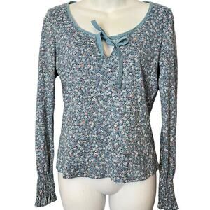 Express Jeans Vintage Y2K Long Puff Smocked Cuff Sleeve Floral Knit Top Shirt M